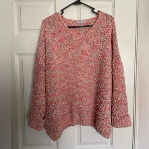 White Birch size Medium Chunky Knit Confetti Cozy Pink Speckled Sweater